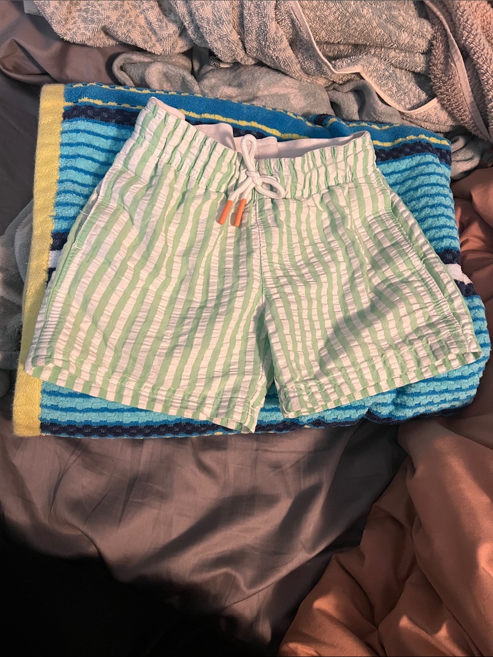 Cat & Jack Green and White Striped Drawstring Shorts